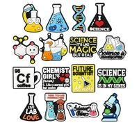 TEMU 16 Piezas de Tubos de Ensayo de Química con Frases Químicas Codificadas por Colores - Adornos de Zapatos de Plástico para Accesorios de Ciencia DIY, Fiestas y Juegos (para Manualidades DIY)