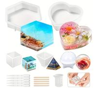TEMU 16 piezas Kit de resina de epoxi DIY con 8 moldes de silicona de gran tamaño - formas de , , esfera, | para la preservación de flores y más
