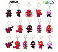 TEMU 16 piezas Marvel Spider-Man Colección de Superhéroes, con llaveros de PVC planos 2D de Avengers, héroes animados, para mochilas y colgantes de coche, perfectos como complementos para mochilas