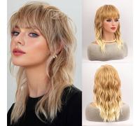 TEMU 16 Pulgadas Pelucas Ombre Corte Lobo Mullet para Mujeres, Peluca Ombre con Flequillo, Capas de Pelo Sintético Resistente al , Estilo y 90, Ideal para Fiestas y Cosplay