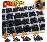 TEMU 1700 Piezas Kit de Tornillos de Cabeza Hexagonal, M2 M3 M4 M5 Métricos con Arandelas de Seguridad y , .9 Acero , Juego de Tornillos Métricos con Estuche