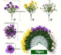 TEMU 18 Flores Artificiales Tricolor de para Exteriores, Resistentes a los Rayos UV, Ideales para Macetas, Puertas , , Patios, Cajas de Ventana y Decoración del Hogar (18 Piezas, , , )