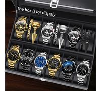 TEMU 18 Piezas de Reloj de Hombre Elegante y Moderno con Collar, Pulsera y Anillo - Regalo para Uso Diario, , Fiestas, Día , de Agradecimiento al Maestro, al Colegio y Acción de Gracias