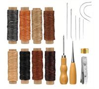 TEMU 19 piezas de hilo de cuero cera, 8 colores, 264 yardas en total, 150D hilo de costura de cuero duradero, kit de herramientas manuales de acero inoxidable para proyectos de costura de cuero DIY