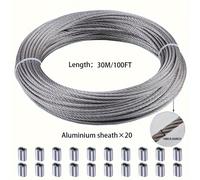 TEMU 1pc 10M/33Ft o 30M/100Ft Cuerda de Acero con 10/20 - 1.0Mm/0.4In Diámetro, 7X7 Hebras y de Tubo, Resistente al Óxido para Colgar al , Tendedero, Uso de Resistencia