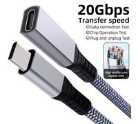 TEMU 1pc/2pcs Cable Extensor USB C 3.2 de 20Gbps, Duradero con Trenzado de Nylon USBC 3.2 Gen2 Tipo-C, a Hembra, Transferencia de 4K 60Hz 240W (Carga 20Gbps 240W, 48V5A)
