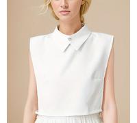 TEMU 1pc/2pcs Color Sólido Elegante Poliéster (Poliéster Perla Botón Medio-Blusa Estilo Cuello