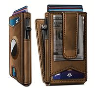 TEMU 1pc Airtag Billetera con Pinza para Dinero, de Regalo, Billetera Delgada de Bolsillo Frontal, Bloqueo RFID, Estuche de Metal, Tarjetero Inteligente Pop-Up en Cuero Magnético