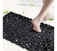 TEMU 1pc, Alfombra de bañera de guijarros antideslizante negra 16"x35", ( bañeras /no texturizadas) Alfombra de ducha con agujeros de drenaje, ventosas para el baño