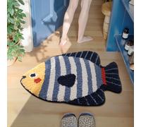 TEMU 1pc Alfombra de Baño de Peluche con Diseño de Peces Azules y Blancos - Antideslizante, , Adecuada para Ducha, Bañera, Cocina - Lavable a , Decoración con Temática Marina ( de Peces)