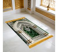 TEMU 1pc Alfombra de Oración con Borlas para Ramadán, Diseño Elegante con Rosas Rosadas y Ribete Dorado, Alfombra y Lavable para Hogar y Uso Religioso, Ideal para Diaria y Exhibición Decorativa