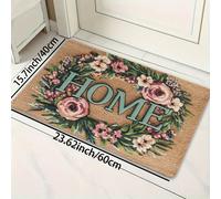 TEMU 1pc Alfombra de puerta "HOME" con corona floral, 8 mm de grosor, poliéster, lavable a máquina, alfombra rectangular para interiores para cocina, , dormitorio - Alfombra decorativa para la entrada