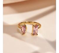 TEMU 1pc Anillo Ajustable Elegante en Tono Dorado con Zirconia Cúbica Rectangular y de - para , Fiestas, Regalo de San Valentín y Joyería para Uso Diario, Anillo de Boda Sencillo