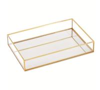 TEMU 1pc Bandeja de Perfume, Bandeja Dorada de Tocador, Bandeja Decorativa Dorada con Espejo, Bandeja Rectangular Antideslizante para Perfumes, Joyería, Baño