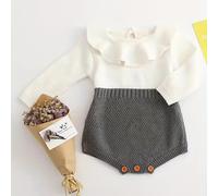 TEMU 1pc Bebé Niña Algodón Punto Mono, Estilo Casual Color Sólido Larga Body, Ajuste Holgado, con de Color de , para /Otoño, Exterior, para Exterior