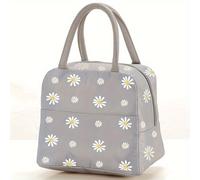 TEMU 1pc Bolsa Térmica Chic Daisy - Porta Bento Negro Portátil con Diseño Floral, Tela Oxford Duradera, Cierre de Cremallera - Ideal para el Trabajo, , el Picnic, de Almuerzo