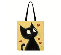 TEMU 1pc Bolso Tote con Estampado de Gato - Gran Capacidad, y Reutilizable con Diseño Divertido de Gatos y Corazones, Forro de Poliéster Duradero y Fijas para Mujeres: Compras, Trabajo o Uso Casual