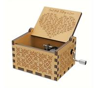 TEMU 1pc Caja de música vintage de madera, grabada y pintada con la canción Can't Help Falling In Love