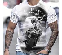 TEMU 1pc Camiseta de moda para hombre 3D Velocímetro de motocicleta, cuello de tripulación casual corta, tejido de poliéster, ajuste elástico, para ropa de exterior y deportes