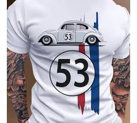 TEMU 1pc Camiseta gráfica de coche de carreras vintage, Camiseta casual de cuello para hombre, tejido de poliéster de punto 100% con estiramiento, ajuste regular manga corta para ropa