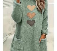 TEMU 1pc Chaleco de larga de teddy de invierno para mujeres, cuello de tripulación de poliéster tejido con estampado de y de bolsillo, ropa de estar por casa acogedora y