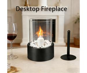 TEMU 1pc Chimenea Portátil de Alcohol, Chimenea de Mesa para Calentar, con Anillos de Llama y Piedras Decorativas, Estilo -, Ideal para Decoración Interior y de Camping al