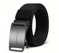 TEMU 1pc Cinturón Automático para Hombre - Cinturón Deportivo de Lona Negra con Relieve para Jeans, Entrenamiento al y Gimnasio - Cinturón Ajustable Duradero, Talla Única, Accesorio