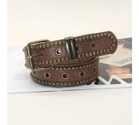 TEMU 1pc Cinturón de Cuero PU Vintage para Mujer con Remaches y Ojales - Hebilla de Aleación Casual para Jeans, Accesorio de Moda Duradero