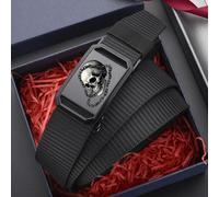 TEMU 1pc Cinturón de lona para hombre con hebilla automática y de calavera con cadena, cinturón de pantalón diario de estilo exterior de nailon de , cinturón táctico versátil