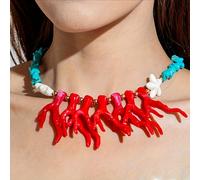 TEMU 1pc Collar Casual de Mujer con Cadena de Cuentas de y Guijarros Irregulares, Estilo Bohemio Oceánico, Acrílico y Coral, Ideal para Vacaciones en o Fiestas