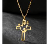 TEMU 1pc Collar con colgante de de paz, con cruz del Día , chapado en oro de 18K, de acero inoxidable 304, adecuado para hombres y mujeres, uso diario, viajes, vacaciones, fiestas de , regalos