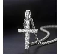 TEMU 1pc Collar Cruz para Hombres, Colgante de Cobre Chapado en Oro con Circonita Cúbica Sintética, Joyería Hip Hop para Mujeres, Cadena de Acero Inoxidable 304 Trenzada de 60cm