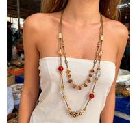 TEMU 1pc Collar Largo de Cuentas de Cerámica Vintage de Pétalo y , Versátil, Ideal para Uso Diario y Fiestas en Otoño e Invierno para Mujeres