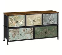 TEMU 1pc Cómoda con 5 Cajones, Cajones de Almacenamiento, Mueble para TV y Cajones, para , Dormitorio y Pasillo, Marrón+Negro+Flores Vintage, 101 x 30 x 55cm, Unidades de Cajones de Almacenamiento