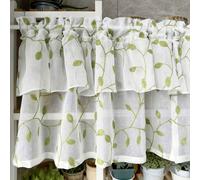 TEMU 1pc Cortina de bolsillo con varilla de granja, bordado de hojas verdes rústicas, cortinas cortas de capa, cortinas de cocina, cortina de encaje para puerta, partición de , decoración del hogar