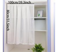 TEMU 1pc Cortina de cocina blanca con bolsillo para varilla y cuentas - 39.3x31.5 pulgadas