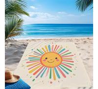 TEMU 1pc de Alfombra de Playa y Portátil con Estampado de Sol Sonriente, Ideal para Viajes, Camping, Senderismo y Picnics - , Resistente a la Arena y Duradera