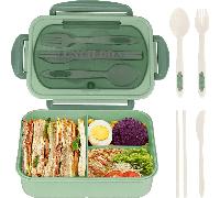 TEMU 1pc de Almuerzo Bento para Adultos, Recipiente de 1000ml con Cubiertos, Antiderrames, Libre de BPA, 3 Compartimentos, para Microondas, Ideal para al Colegio