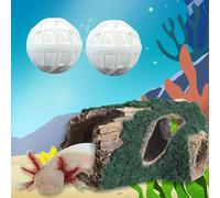 TEMU 1pc de Axolotl para Acuario con Set de 2pcs Bolas Nitrificantes, Cueva de Madera Flotante y Bolas Filtradoras para Acuario, Decoración para Pecera, Refugio para Pequeñas o Betta