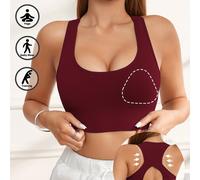 TEMU 1pc deportivo de yoga transpirable de color sólido con espalda hueca y almohadillas extraíbles, tirantes anchos para soporte femenino
