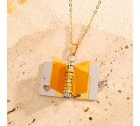TEMU 1pc Elegante collar de libro de acero inoxidable chapado en oro de 18 , diseño sexy para ocasiones y festivales de , joyería versátil para todas .
