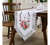 TEMU 1pc Elegante de Mesa Bordado a con Flores Rosas y Encaje - 100% Poliéster, Serie y para Comedor, Decoraciones de y