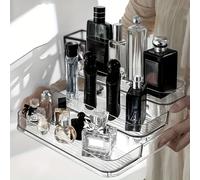TEMU 1pc Elegante Porta Cosméticos de Escritorio Transparente, Contenedor Multinivel para de Chicas, Adecuado para Exhibición de Perfumes y Cuidado de la Piel