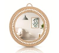 TEMU 1pc Espejo de Madera Natural con Cuentas y Cuerda, Decoración Boho Innovadora, Espejo de Maquillaje para Dormitorio, Baño o Pared, Accesorio de Artesanía, Decoración Navideña