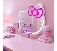 TEMU 1pc Espejo de Maquillaje LED Hello Kitty con de Dibujos Animados, Licencia Oficial de Sanrio, Luz de Neón Ajustable, USB, Decoración para Dormitorio y Regalos, en la Pared