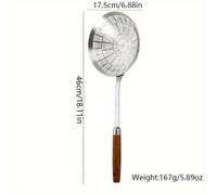 TEMU 1pc Espumadera de Acero Inoxidable 304 Premium con Mango de Madera - Cucharón Grande para Freír y Colar , Dumplings | Colador de Malla Anti-Escaldaduras para Olla Caliente y Uso en Cocina