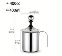 TEMU 1pc Espumador de Leche Manual de Acero Inoxidable Premium - 400ml, Mallas Dobles para Espuma y , Ideal para al Cappuccino y el Café