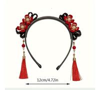 TEMU 1pc Estilo Chino Exquisito - Diseño Tradicional con Flores y Borlas, Aro para Ocasiones Festivas y Uso Casual, Accesorio de Cabello Elegante para Mujeres