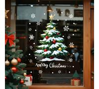 TEMU 1pc Gran Adhesivo Estático de Árbol Navideño y Copo de Nieve para Ventana - Diseño , Película Plástica Fácil de Pegar sin Luzespara Decoraciones Festivas en y Escaparates