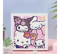 TEMU 1pc Kit de Pintura de Diamantes 5D Sanrio Hello Kitty & Kuromi , con Rhinestones Redondos Completo de 6.69x6.69 Pulgadas con - Decoración Creativa para el Hogar, Mosaico para Exhibición en Mesa